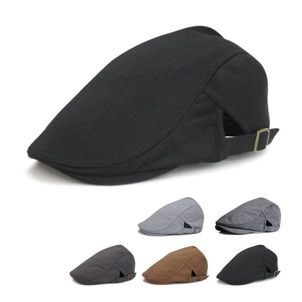 

berets retro boinas simple solid color outdoors adjustable cotton breathable flat cap leisure sboy hat gorras chapeau bone, Blue;gray