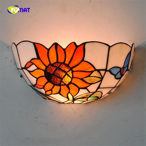 

bohemia sunflower glassshade wall lamps bedside corner light lamp stained glass butterfly sconce home decor