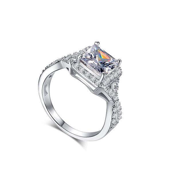 

shipai jewelry square women's ring luxury 7 * 7 princess zircon, Slivery;golden