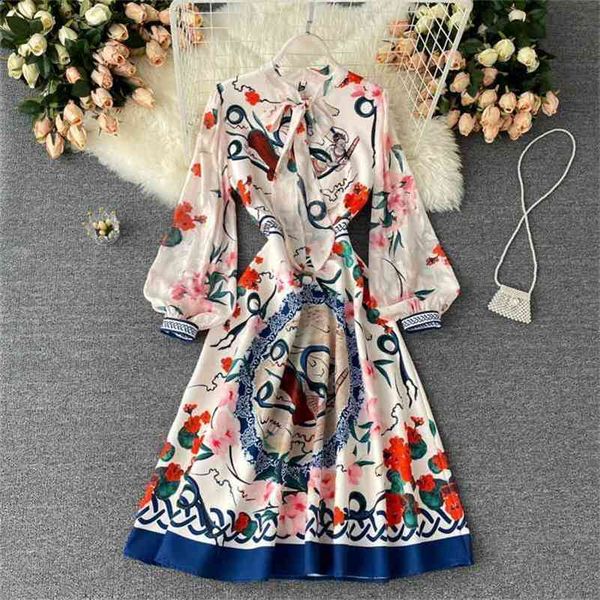 

dresses, ladies high-end women's temperament, elegant printed puff sleeve dress 210525, Black;gray