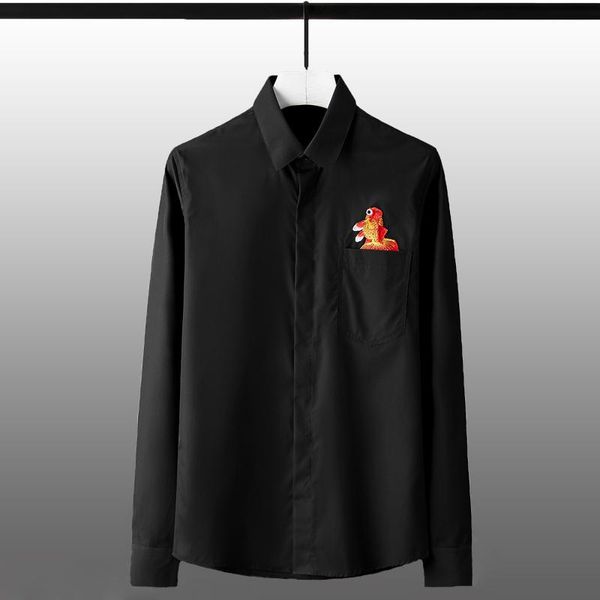

men's casual shirts cotton mens luxury embroidery long sleeve dress slim fit male plus size 4xl, White;black