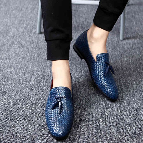 

dress shoes big size 38-48 men casual weave pattern loafers pu leather driving moccasins flats slip on party ueva, Black