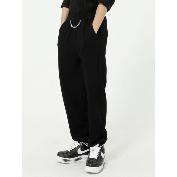 

male streetwear hip hop loose casual pant black gray trousers men chain sweatpants jogger men's pants