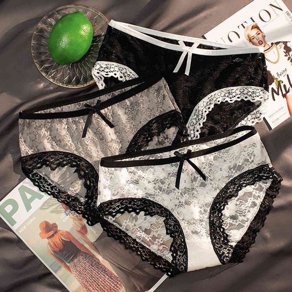 

underwear lace contrast color transparent, Black;pink