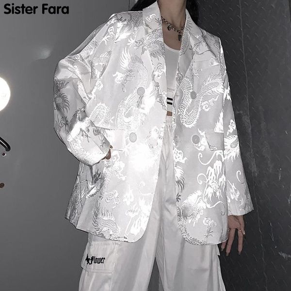 

women's suits & blazers sister fara fashion sequins reflective print blazer spring jacket chic thin loose autumn casual women, White;black