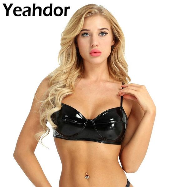 

bras womens wetlook bra fashion wet look faux leather wire no pad women intimates lingerie underwear bralette femme, Red;black