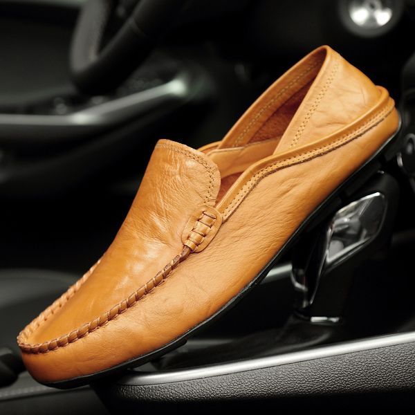 

large doudou lazy leather casual men's english soft soled driving shoes, Black
