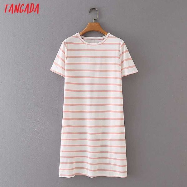 

tangada summer women striped t shirt dress side pocket short sleeve ladies sundress 7y30 210609, Black;gray