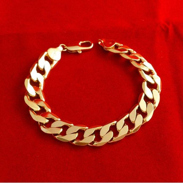 

link, chain solid yellow gold filled mens bracelet curb 8.6inches, Black
