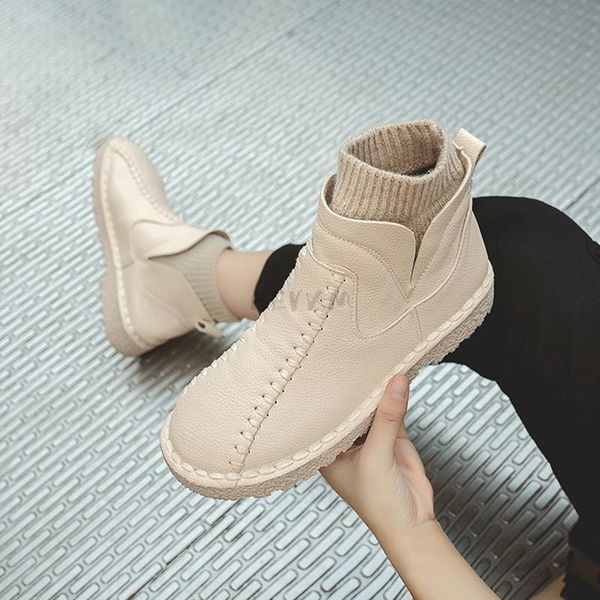 

boots winter designer vintage sewing stretch socks shoot women thick heels platform snow girls keep warm non-slip shoes, Black