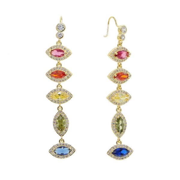 

fashion female jewelry rainbow colorful birthstone cz paved evil eye charm long dangle drop earring lucky turkish & chandelier, Silver