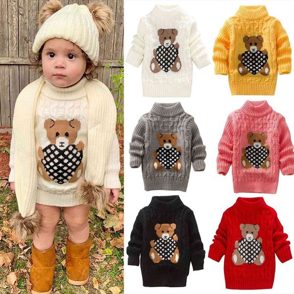 

toddler kids baby girls cartoon bear print knit pullover long sleeve sweater warm child jersey invierno nia, Blue