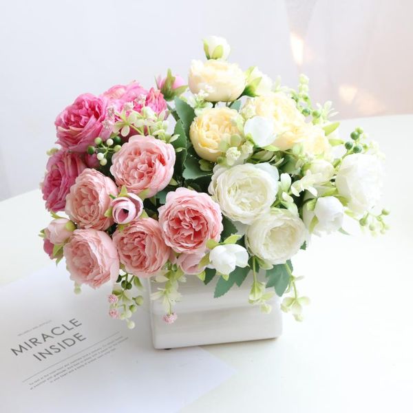 

decorative flowers & wreaths 2021 beautiful rose peony artificial silk small bouquet flores home party spring wedding decoration fake flower