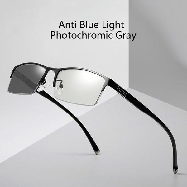 

fashion sunglasses frames vintage half rim glasses frame men blue light blocking pochromic sunlasses optical myopia eyeglasses eyewear, Black
