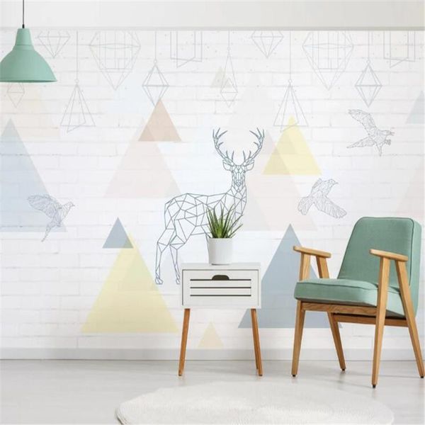 

wallpapers milofi3d wallpaper wall cloth fresh hand-painted geometric figures elk background nordic