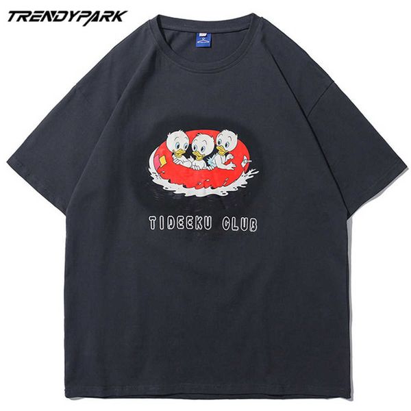 

men's t-shirt funny cartoon small ducks summer short sleeve printed tee hip hop oversized cotton casual harajuku tshirts 210601, White;black