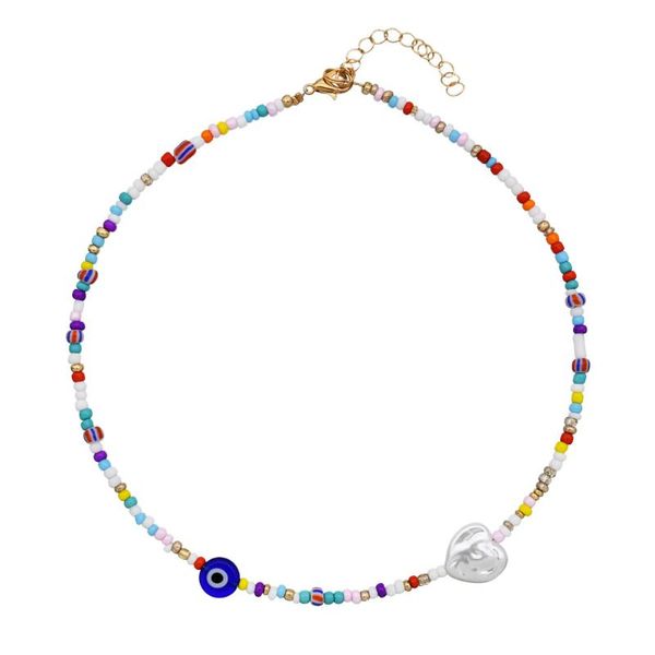

chokers pearl choker necklace, bohemian mix-color lucky evil eye seed beaed layering necklace jewelry gifts for women mom, Golden;silver