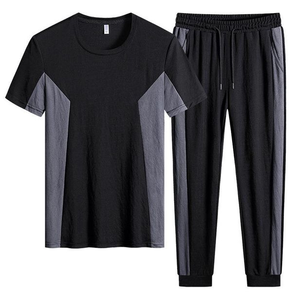 

men's tracksuits 2021 plus size140kg -5xl 6xl 7xl 8xl summer men two-piece sets streetwear short sleeve o- neck vacation black grey co, Gray