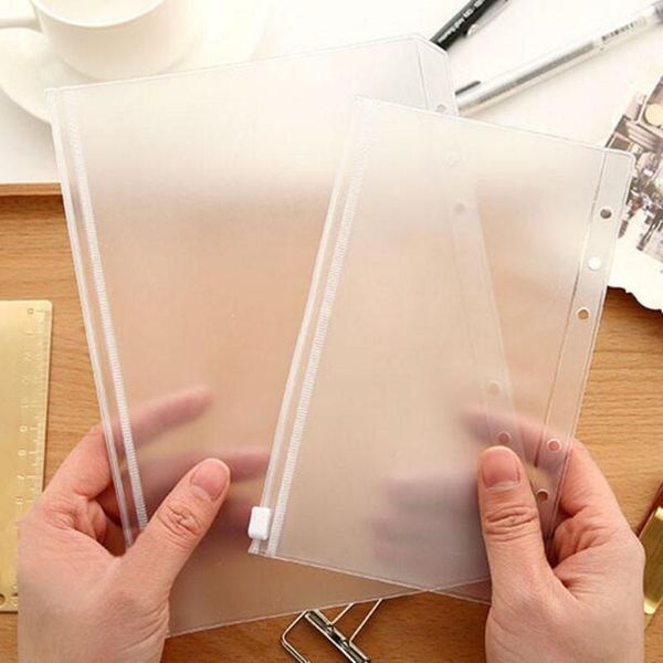 2021 A5 / A6 / A6 PVC Ring Binder Cobertura Clear Zíper Armazenamento Arquivo Suprimentos Saco 6 Furos Impermeável Papelaria Sacos Office Portátil Documento Saco