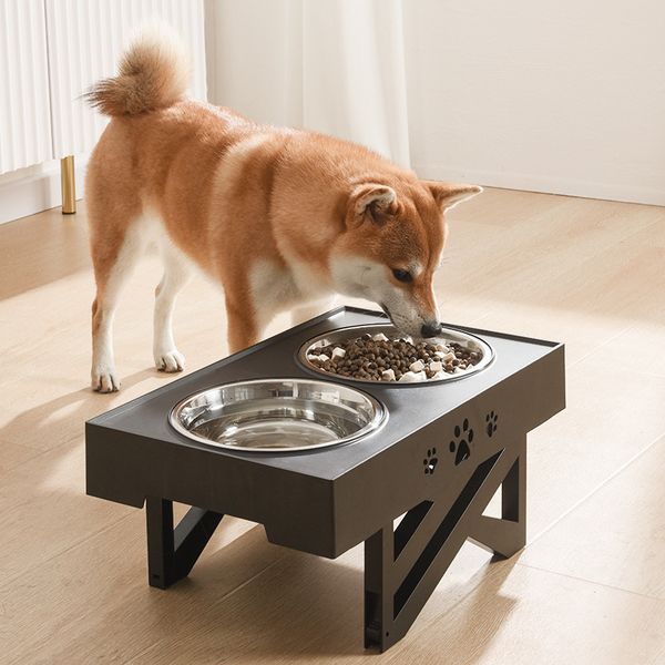 

elevated dog bowls adjustable heights pet cat food feeding bowls non-slip double bowls water drinking dish adjusts to 3 heights
