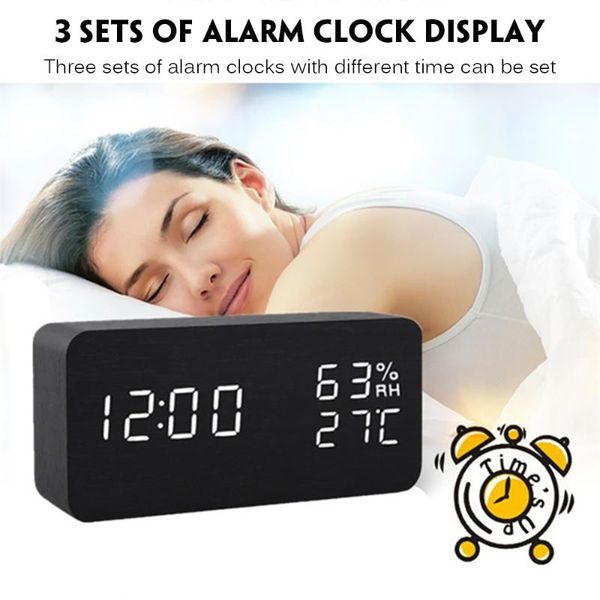 

multicolor sound control wooden wood square led alarm clock desktable digital usb/ date display other clocks & accessorie ac accessories