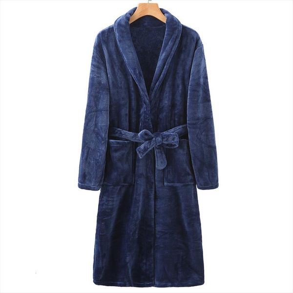

winter flannel robe kimono women sleepwear bath gown thicken coral fleece nightgown with pockets long couples nightwear homewear, Black;red