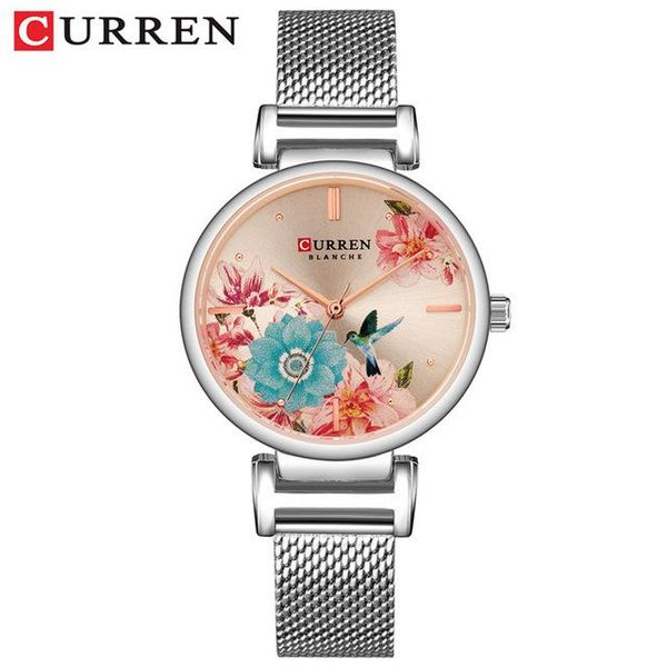

wristwatches curren fashion casual watches women sport watch beautiful flower design wrist for ladies quartz clock, Slivery;brown