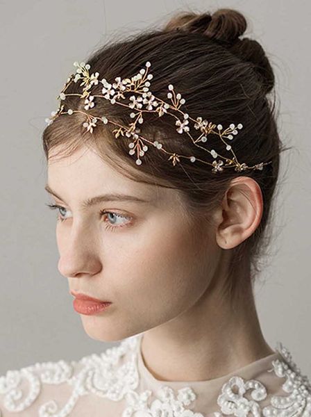 

Gold Rhinestone Leaf Wedding Headband Tiara Crystal Headpiece Bridal Hair Accessories for Bride Women