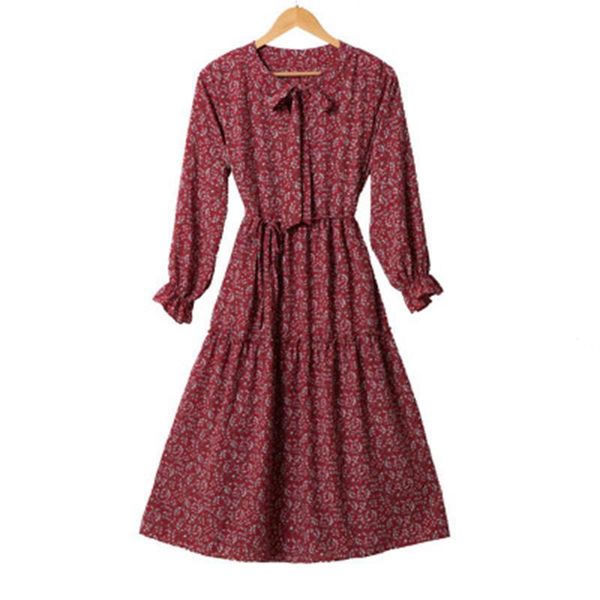 

casual dresses autumn winter floral vintage collar long sleeve dress women's party ruffle high elastic waist print female, Black;gray