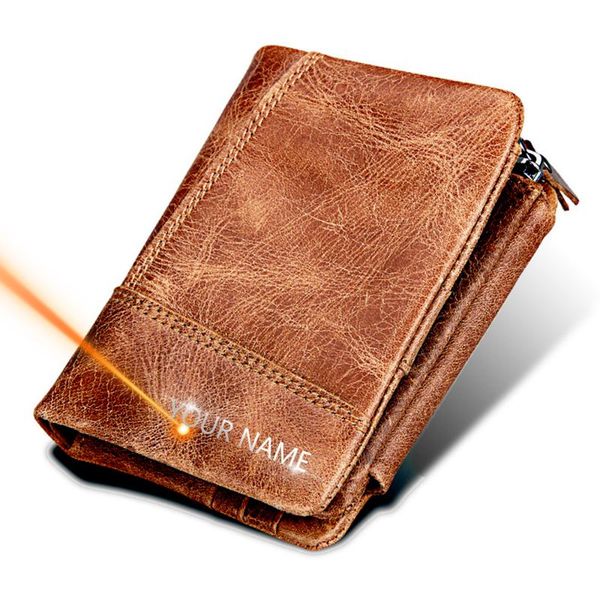 

wallets name engraving short men fashion genuine cow leather male zipper purses coin id card holder pocket for, Red;black