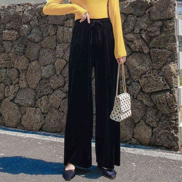 

women's leggings falling feeling wide leg pant's high waist 2022 ice silk thin loose floor mops straight pants, Black