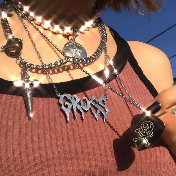 

pendant necklaces ysmlk hip hop igirls stainless steel gross letter choker punk harajuku girls necklace collares mujer, Silver