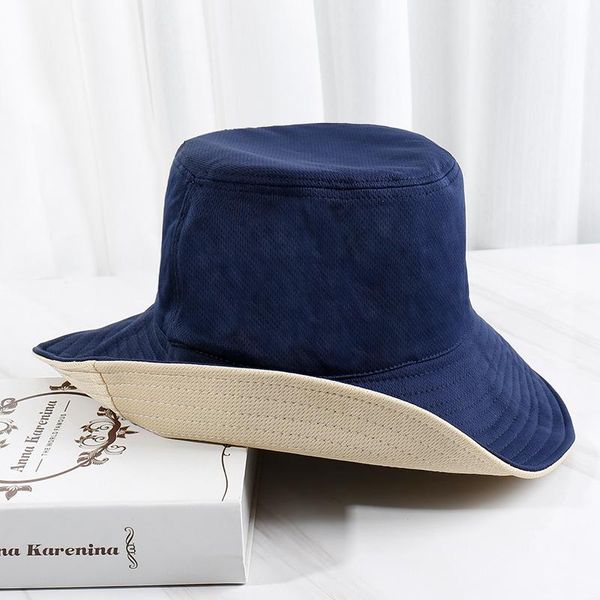 

wide brim hats two side sun hat outdoor anti uv soild color fisherman women sunscreen bucket foldable travel shade cap summer, Blue;gray
