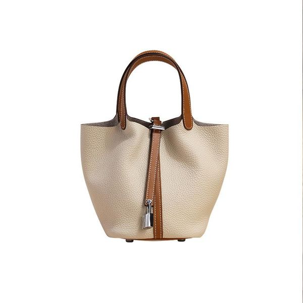 

evening bags 2021 bag color matching contrast vegetable basket female bucket hand-carried leather cowhide