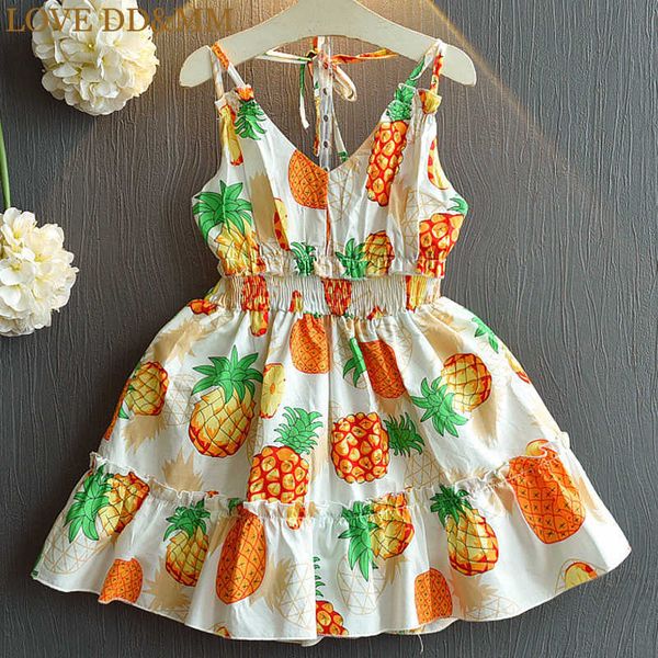 

love dd&mm girls dresses summer kids girls fashion cute pineapple print halter waist dress 210715, Red;yellow