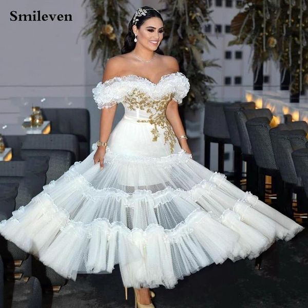 

party dresses smileven ivory short prom dress ball gowns off the shoulder evening gold lace appliqued special occasion, White;black