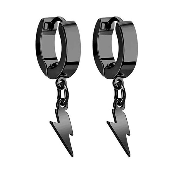 

punk hip hop stainless steel thunderbolt lightning hanging embracing hoop earrings gift for young men and girls earring korean, Golden