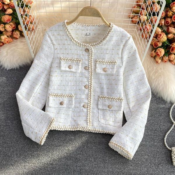 

women's jackets ladies casual tweed short coat autumn winter ol work wear bright silk woven single-breasted long-sleeved women's ja, Black;brown