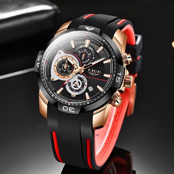 

wristwatches lige men watches business quartz watch fashion waterproof date chronograph wristwatch relogio masculino+box, Slivery;brown