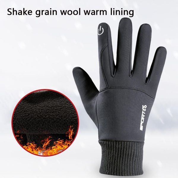 

cycling gloves full finger fishing winter touchscreen thermal warm ski outdoor camping hiking sports, Black