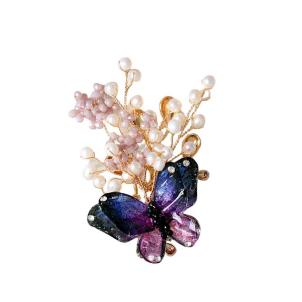 

sinzry creative jewelry glaze butterfly natural pearl handmade elegant women's brooches pin, Gray