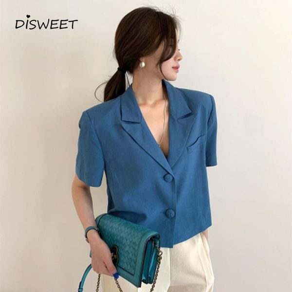 

short sleeve notched blazer woman korean solid slim single-breasted suit ladies summer loose blue casual women 2021 women's suits & bla, White;black
