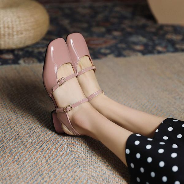 

patent leather women square heel sandals ankle strap pointed toe party work dancing pumps wedges platform, Black