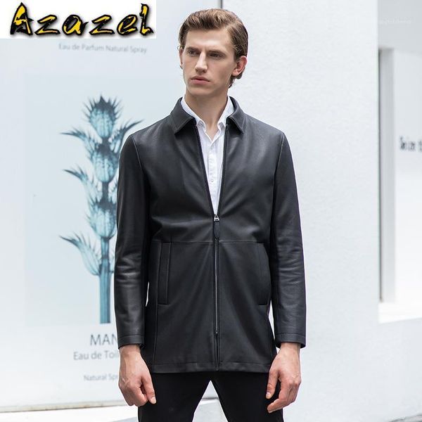 

men's leather & faux azazel men clothing autumn coat genuine sheepskin jacket mens mid-length windbreaker chaquetas hombre lxr1040, Black