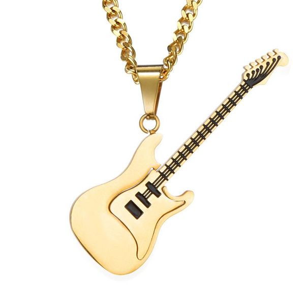 Collane con ciondolo Elegante collana per chitarra in acciaio inossidabile color oro nero argento da 53 mm, regalo per uomini appassionati di musica