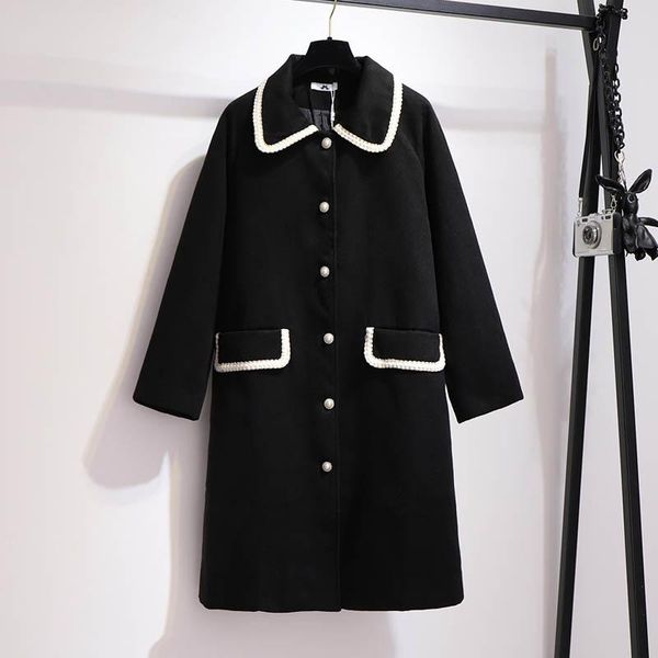 

women's wool & blends 150kg plus size autumn winter long double-sided woolen coat bust 155cm 6xl 7xl 8xl 9xl 10xl loose small fragrance, Black