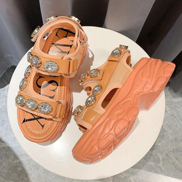 

women platform chunky sneakers luxury designers fashion crystal casual shoes for woman ladies beach sneaker female 2021 summer sandals, Black