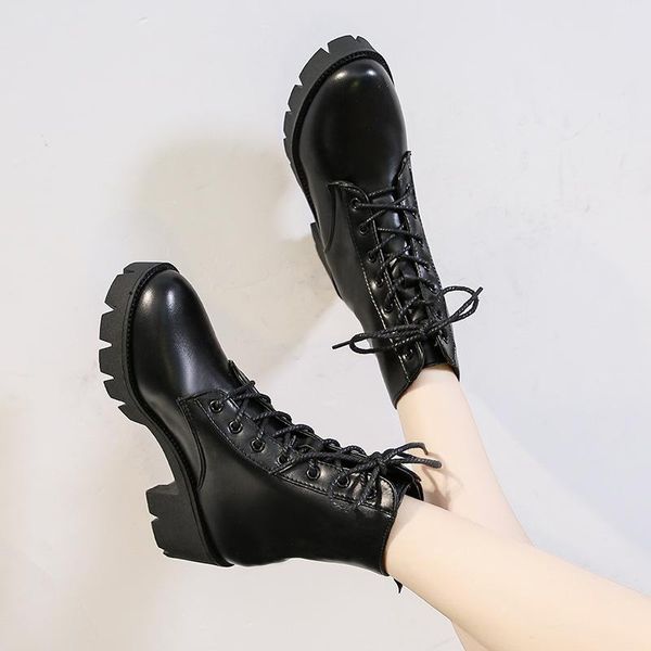 

boots women motorcycle ankle ladies fashion winter square heel shoes buckle zip concise female casual waterproof footwear, Black