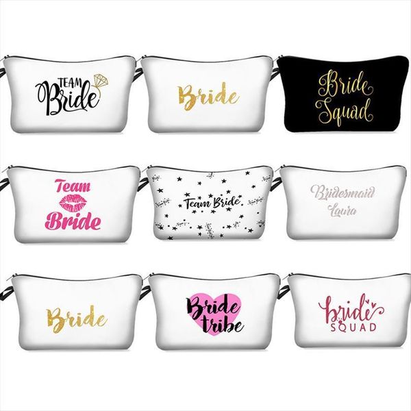 

simple team bride letter printed cosmetic bag bridesmaid wedding bachelorette hen party makeup pouch beauty case toiletry