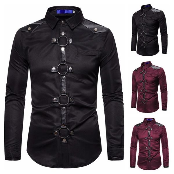 

men's slim shirt 2021 winter foreign trade gothic style rivet casual long sleeve costume shirts, White;black